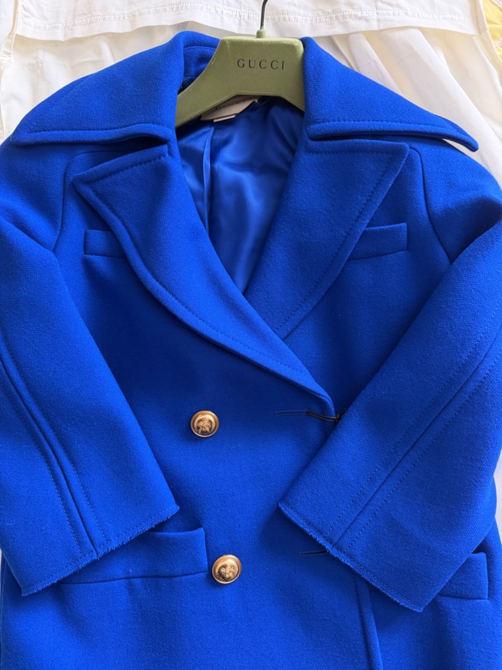 NWT- Gucci Radiant Blue Double-Breasted Wool Coat with Gold Buttons. SZ 36